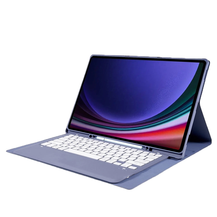Funda de Cuero Samsung Galaxy Tab S10 Ultra A910B con Ranura para Lápiz y Teclado Bluetooth Desmontable (Morado)