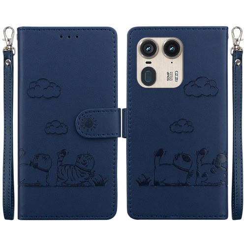 Funda de Cuero Rfid para Motorola Edge 50 Ultra con diseño Cute Cats (Azul)