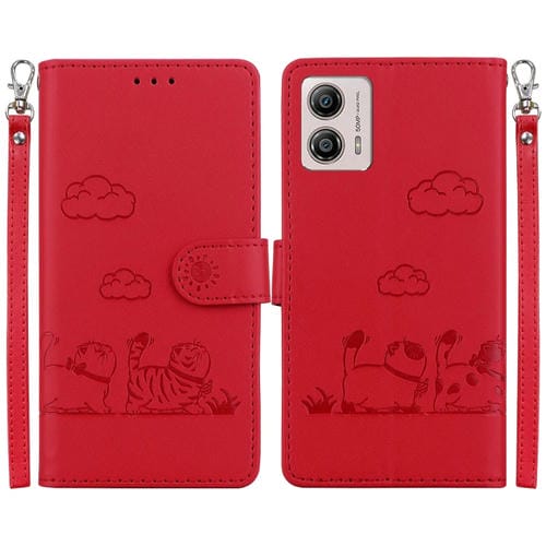 Funda de Cuero Rfid para Motorola Moto G13/G23/G53 con Diseño de Gatos (Roja)