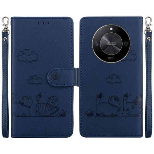 Funda de Cuero Rfid para Honor X9B y Magic6 Lite con Diseño de Gatos (Azul)