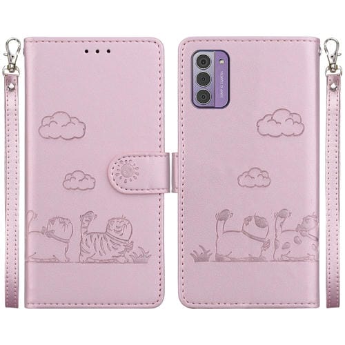 Funda de Cuero Rfid para Nokia G42 con Diseño de Gatos (Oro Rosa)