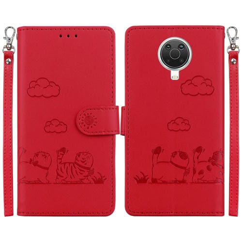 Funda de Cuero Rfid para Nokia G10/G20 con Diseño de Gatos (Roja)