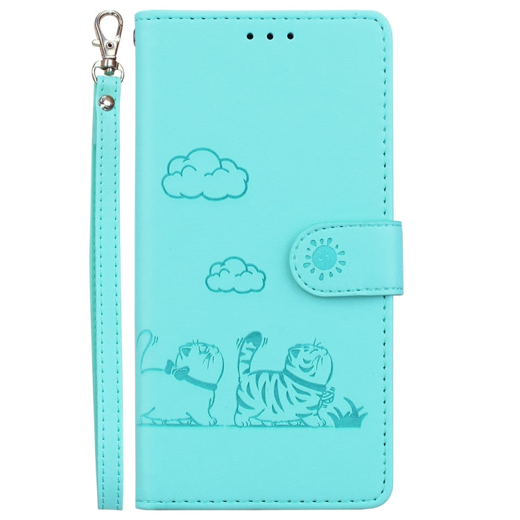 Funda de Cuero Rfid para Sony Xperia 5 V con Diseño de Gatos (Verde)