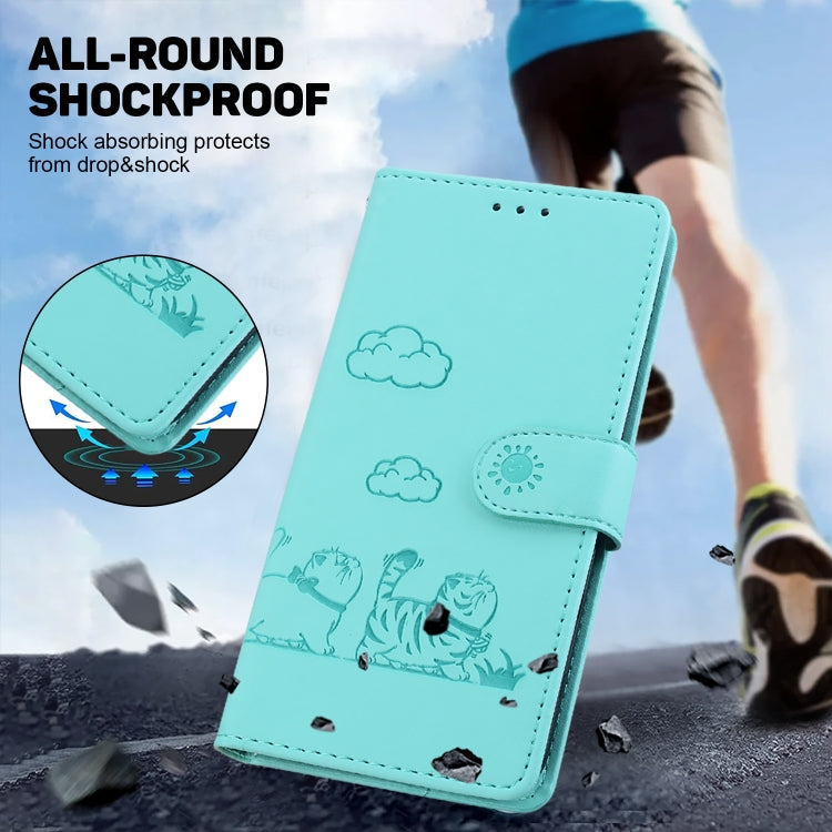 Funda de Cuero Rfid para Sony Xperia 5 V con Diseño de Gatos (Verde)