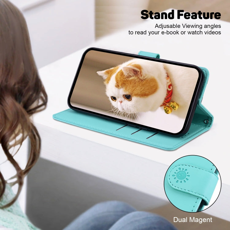 Funda de Cuero Rfid para Sony Xperia 5 V con Diseño de Gatos (Verde)