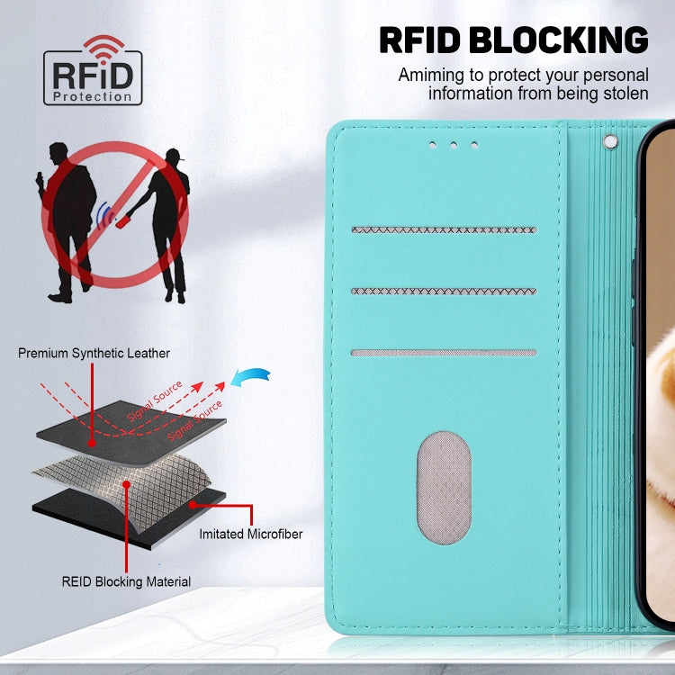 Funda de Cuero Rfid para Sony Xperia 5 V con Diseño de Gatos (Verde)