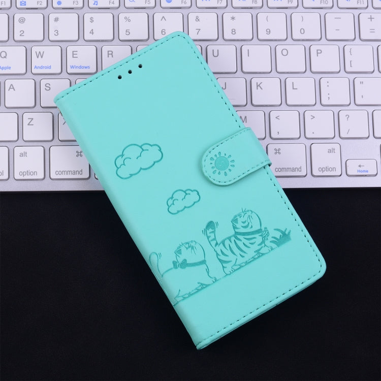 Funda de Cuero Rfid para Sony Xperia 5 V con Diseño de Gatos (Verde)