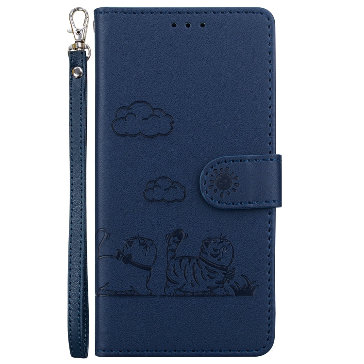Funda de Cuero Rfid para Sony Xperia 10 V con Diseño de Gatos (Azul)