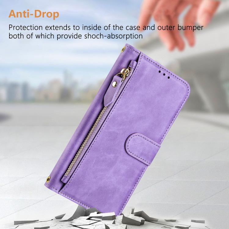Funda de cuero con cremallera para Tecno Camon 40 Premier, con ranuras para tarjetas y billetera (morado)