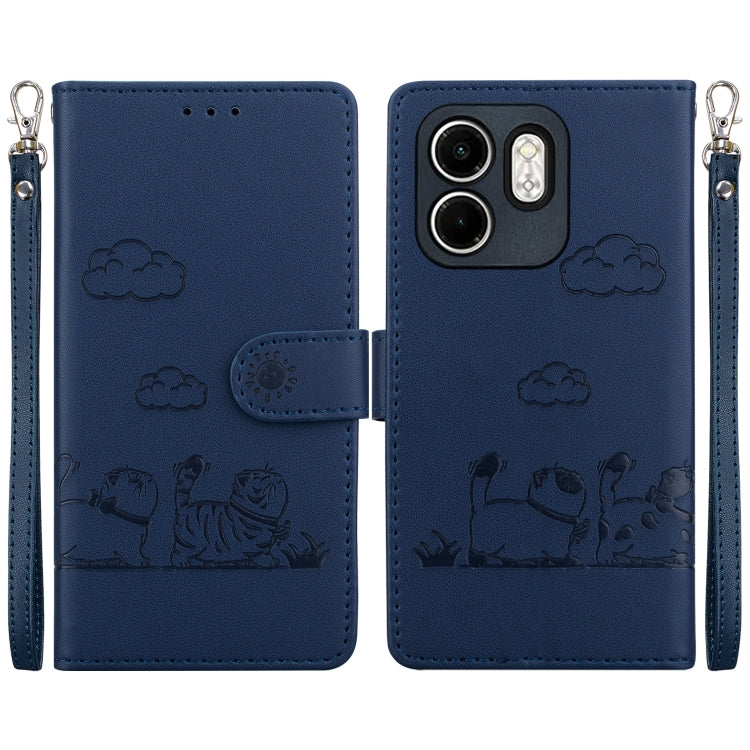 Funda de Cuero Rfid para Infinix Hot 50I y Smart 9 con Diseño de Gatos (Azul)