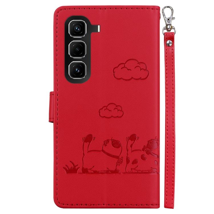 Funda de cuero RFID con diseño de gatos para Infinix Hot 50 Pro 4G (roja)