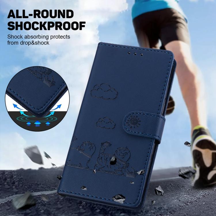 Funda de cuero RFID con diseño de gatos para Infinix Hot 50 Pro 4G (azul)
