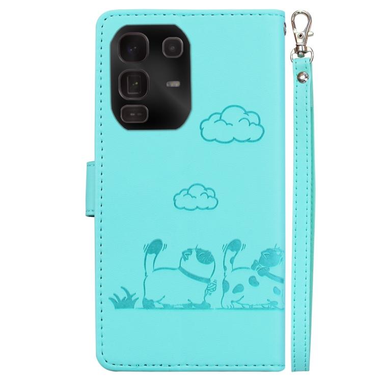 Funda de cuero RFID con diseño de gatos para Infinix Note 50 Pro+ (verde)
