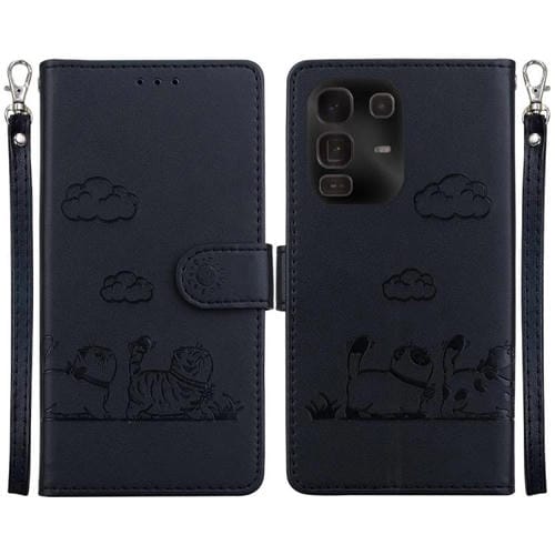 Funda de cuero RFID con diseño de gatos para Infinix Note 50 Pro+ (negra)