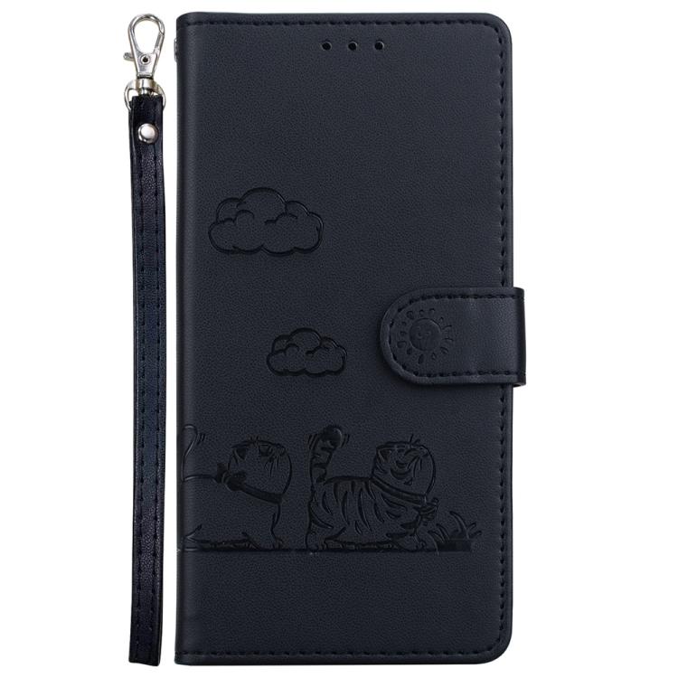 Funda de cuero RFID con diseño de gatos para Infinix Zero 40 4G/5G (negra)