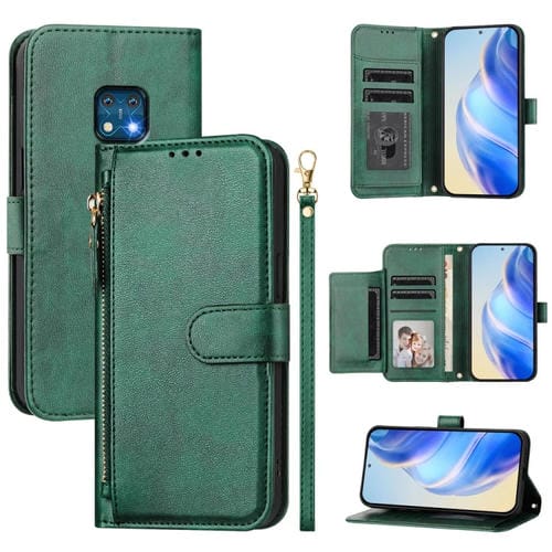 Funda de Cuero Tipo Billetera para Nokia Xr20 con Cremallera y Ranuras para Tarjetas (Verde)