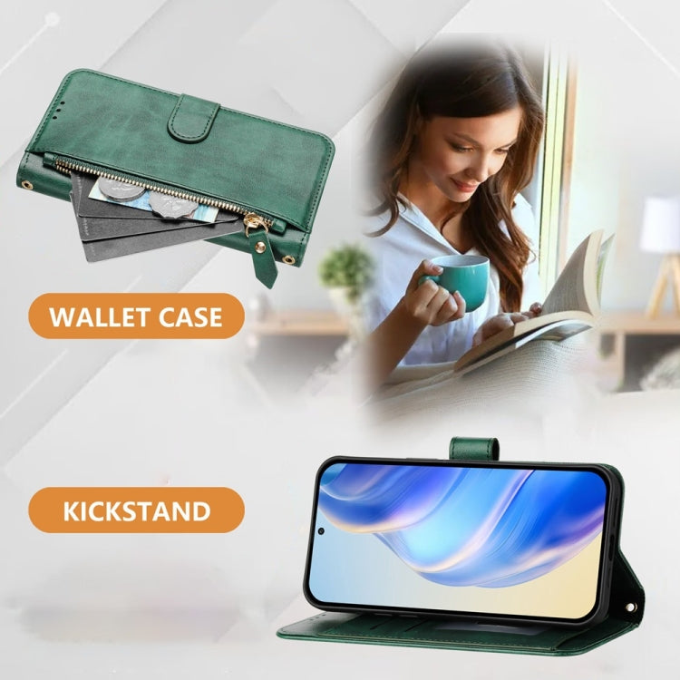 Funda de Cuero con Cremallera y Ranuras para Tarjetas para TCL 50 Pro Nxtpaper (Verde)