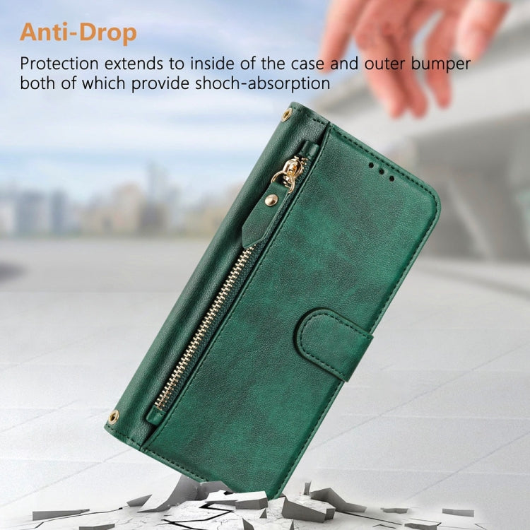 Funda de Cuero con Cremallera y Ranuras para Tarjetas para TCL 50 Pro Nxtpaper (Verde)