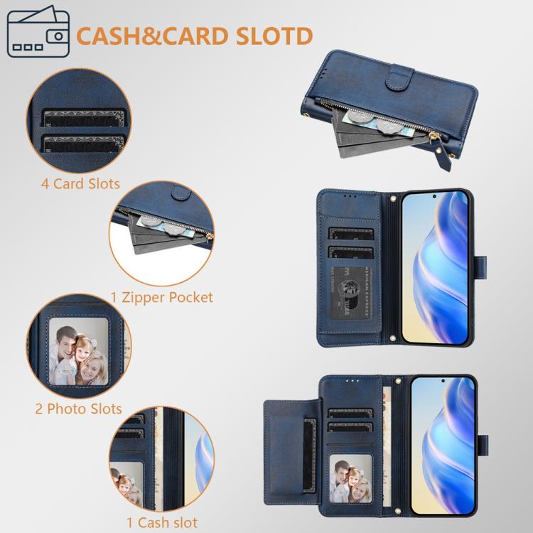 Funda de Cuero para Sharp Basio Active3 con Cremallera y Ranuras para Tarjetas (Azul)