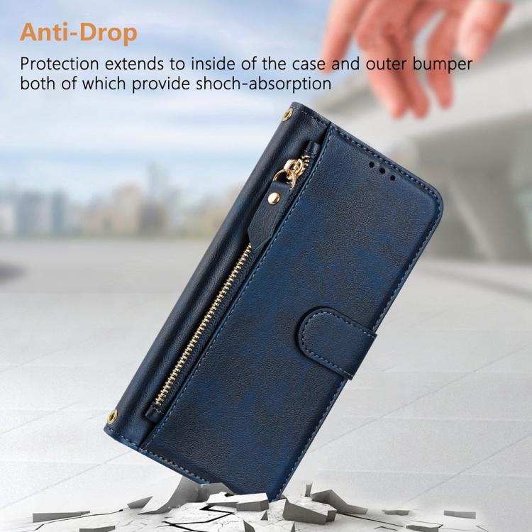 Funda de Cuero para Sharp Basio Active3 con Cremallera y Ranuras para Tarjetas (Azul)