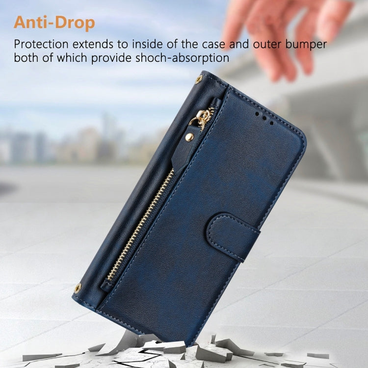 Funda de Cuero con Cremallera y Ranuras para Tarjetas para Oukitel C57S (Azul)