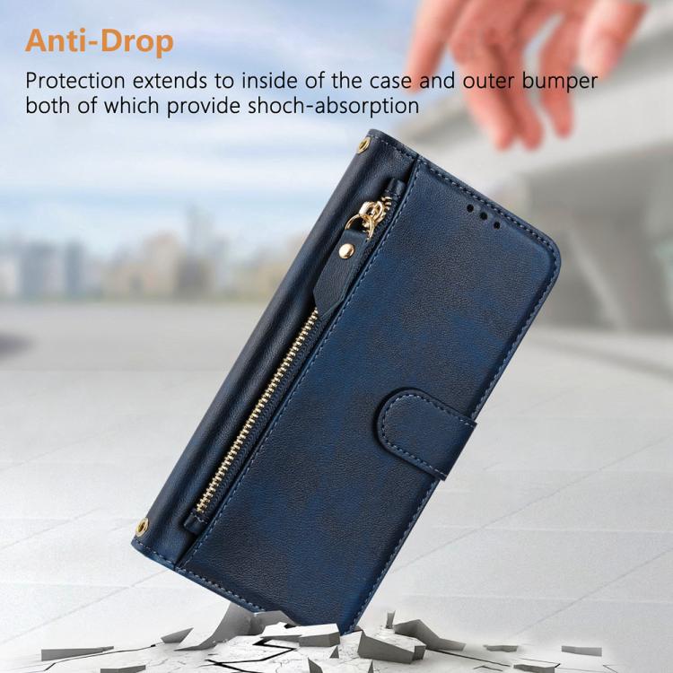 Funda de cuero con cremallera y ranuras para múltiples tarjetas para Xiaomi Civi 5 Pro (azul)