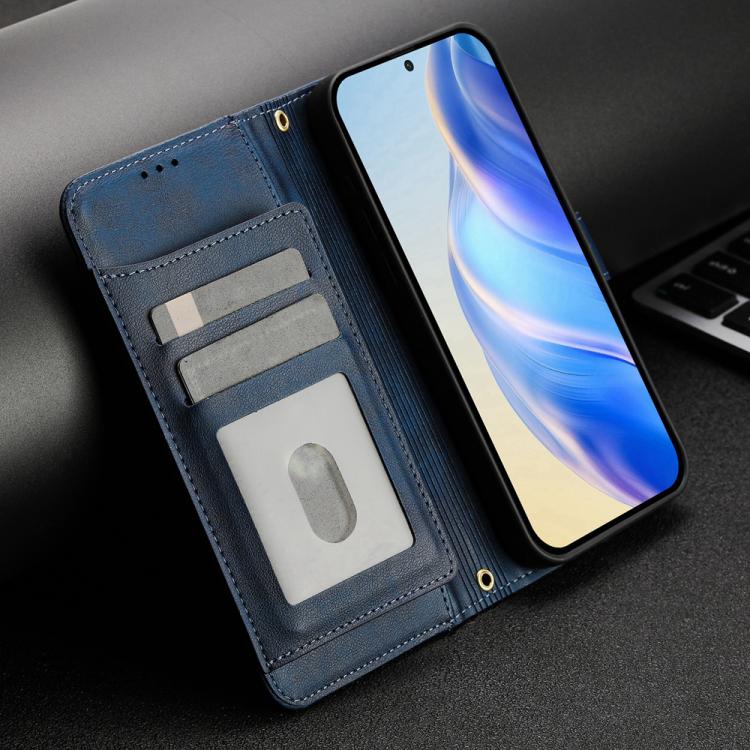 Funda de cuero con cremallera y ranuras para múltiples tarjetas para Xiaomi 15S Pro (azul)