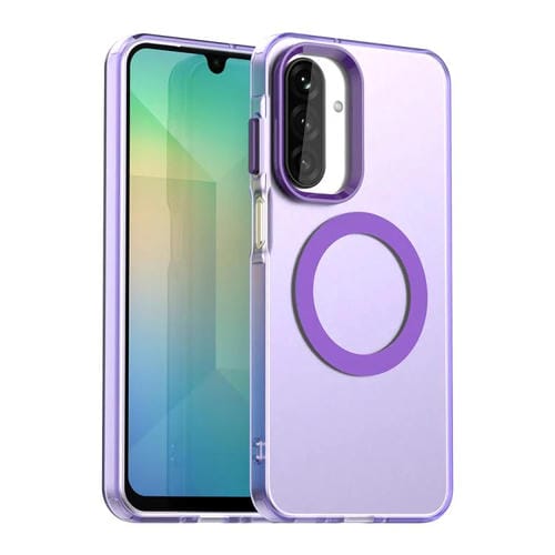 Funda híbrida de TPU y PC con diseño de caramelo Magsafe para Samsung Galaxy A17 5G (morada)