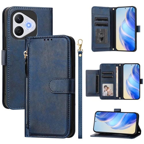 Funda de Cuero con Cremallera y Ranuras para Múltiples Tarjetas para Honor 400 Lite (Azul)