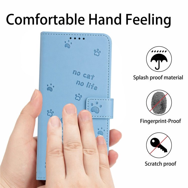Funda de Cuero para Sony Xperia 1 V (2023) con Diseño de Gatito En Relieve y Cordón (Azul)