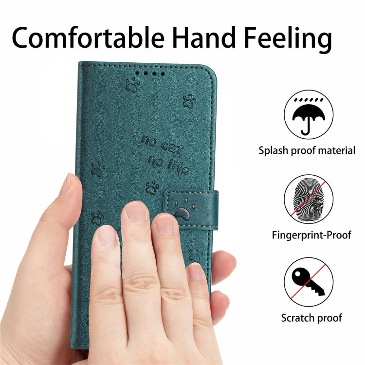 Funda de Cuero para Sony Xperia 5 IV con Diseño de Gatito en Relieve y Cordón (Verde Oscuro)