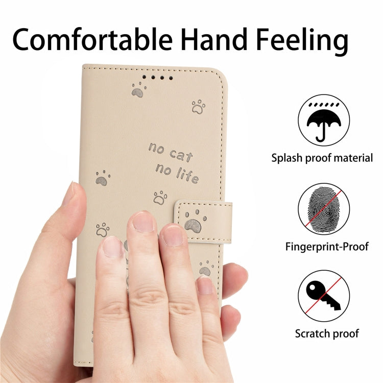 Funda de Piel para Sony Xperia 10 V (2023) con Diseño de Gatito en Relieve y Cordón (Beige)