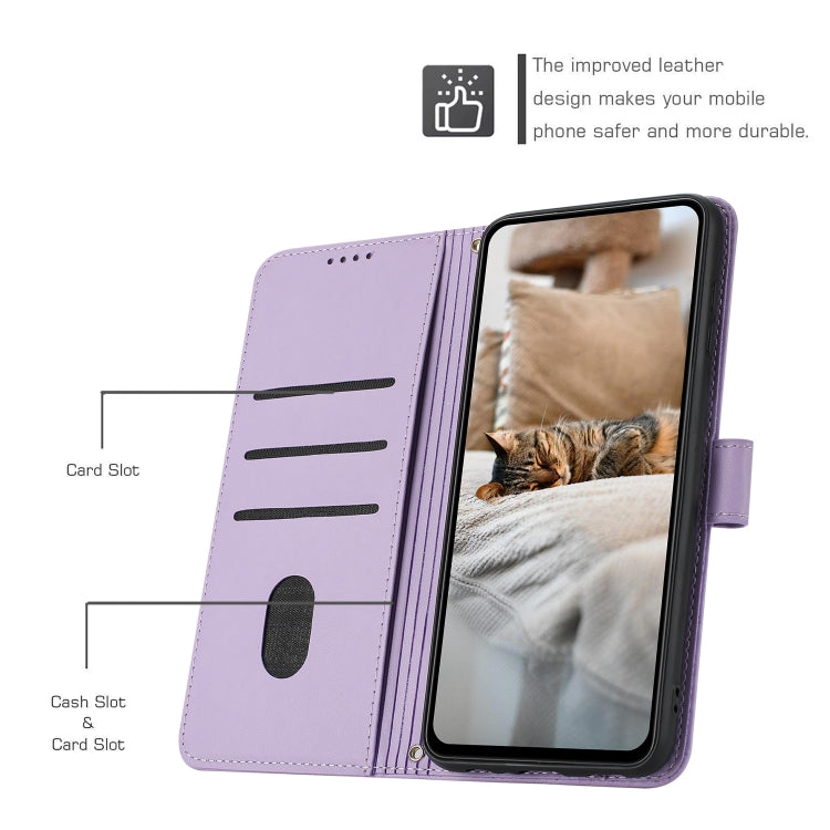 Funda de Cuero para Sony Xperia 5 Vi con Diseño de Gatito En Relieve y Cordón (Morado)