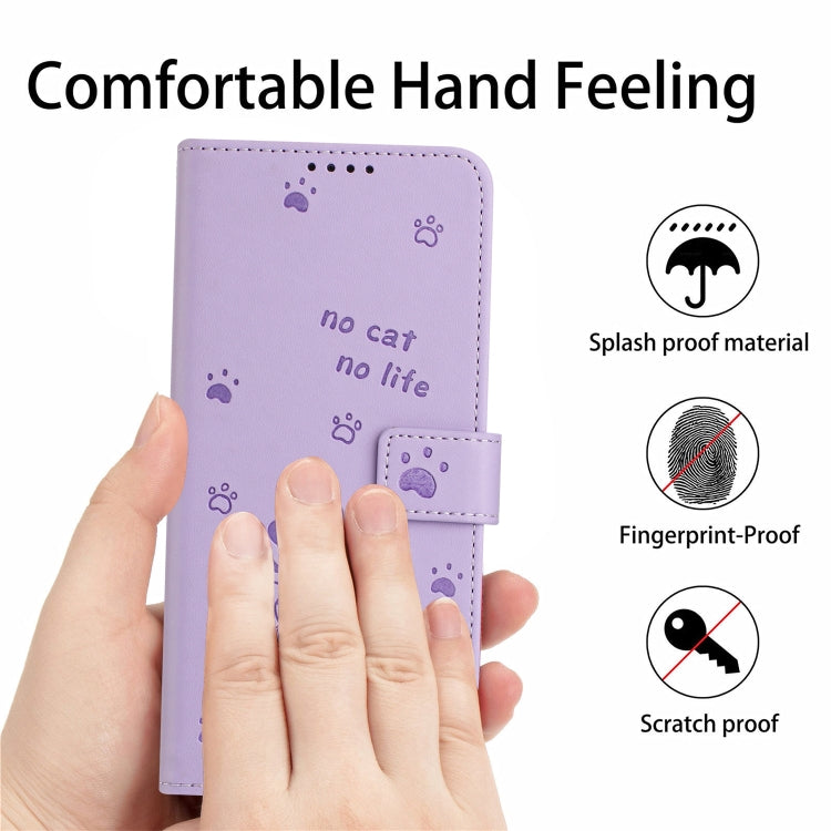 Funda de Cuero para Sony Xperia 5 Vi con Diseño de Gatito En Relieve y Cordón (Morado)