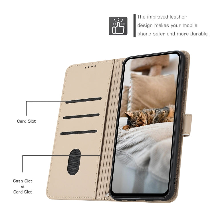 Funda de Cuero para Sony Xperia 5 Vi con Diseño de Gatito En Relieve y Cordón (Beige)