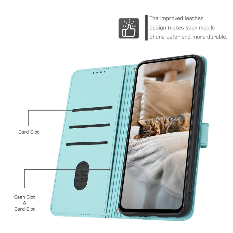 Funda de Cuero para Sony Xperia 5 Vi con Diseño de Gatito En Relieve y Cordón (Verde Menta)