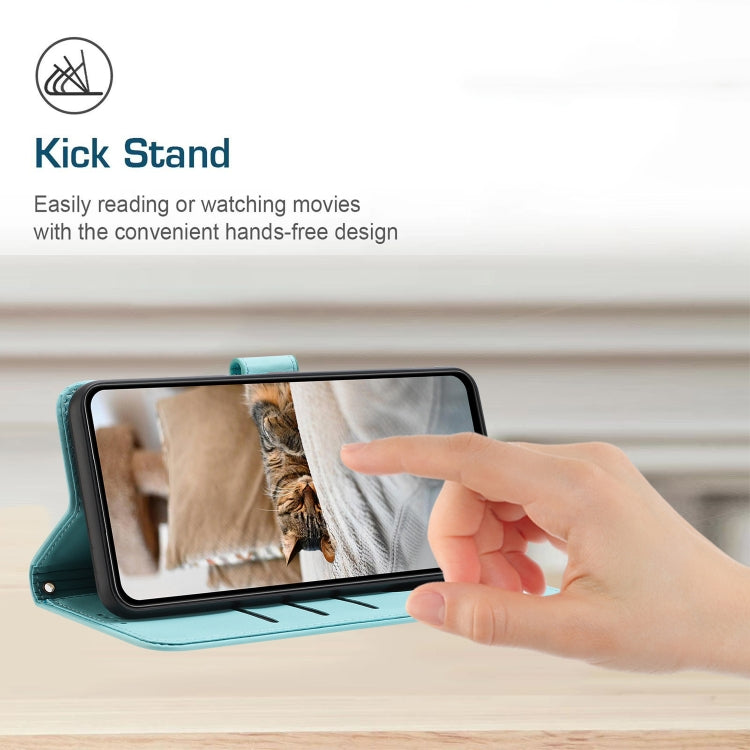 Funda de Cuero para Sony Xperia 5 Vi con Diseño de Gatito En Relieve y Cordón (Verde Menta)