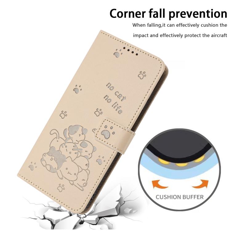 Funda de piel con diseño de gatito en relieve y cordón para Samsung Galaxy S25 FE 5G (beige)