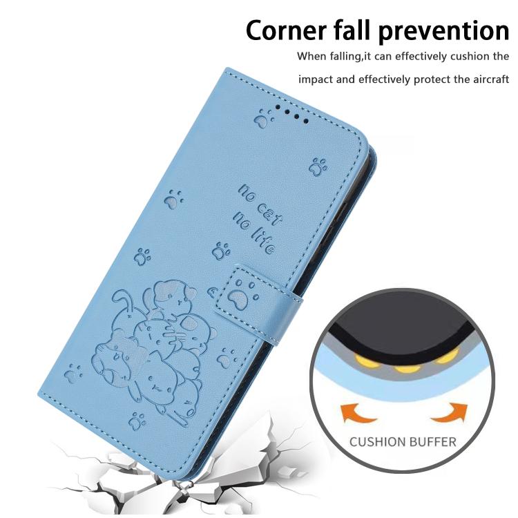 Funda de piel con diseño de gatito en relieve y cordón para Samsung Galaxy A07 4G (azul)