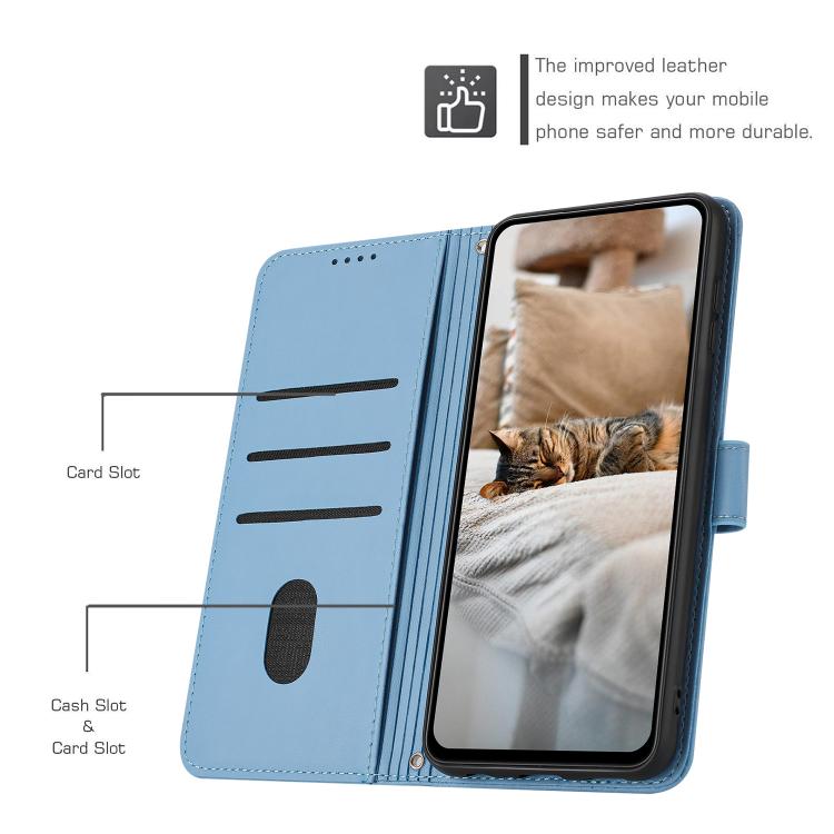 Funda de piel con diseño de gatito en relieve y cordón para Samsung Galaxy A07 4G (azul)