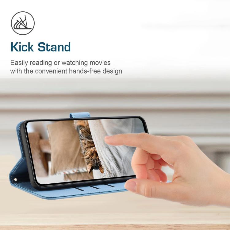 Funda de piel con diseño de gatito en relieve y cordón para Samsung Galaxy A07 4G (azul)