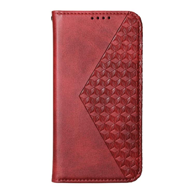 Funda Cuero Magnética Textura Piel Becerro Cuadrícula Cúbica para OnePlus 13R Ace 5 Ace 5 Pro (Rojo)