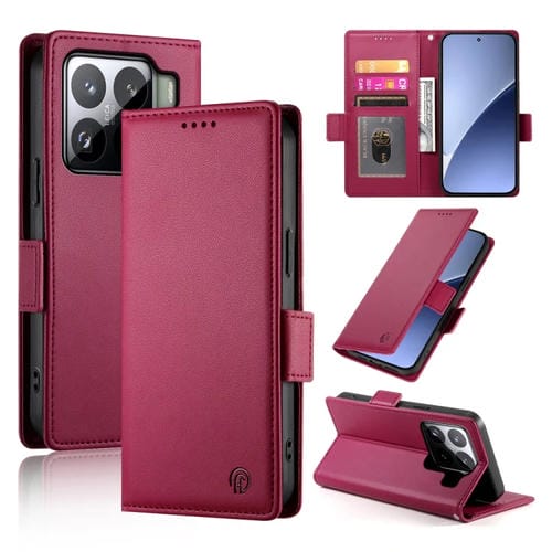 Funda Magnética De Cuero Esmerilado Con Hebilla Lateral Para Xiaomi 15 (Rojo Vino)