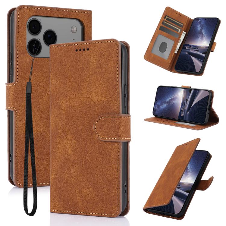 Funda de piel de becerro con textura de fantasía para iPhone 17 Pro Max (marrón)