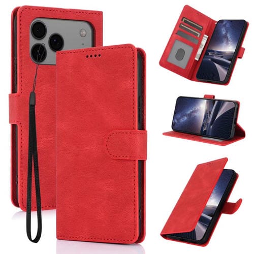 Funda de piel de becerro con textura de fantasía para iPhone 17 Pro (roja)