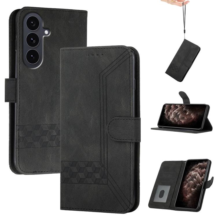 Funda de cuero con tapa cúbica para Samsung Galaxy S25 FE 5G (negra)
