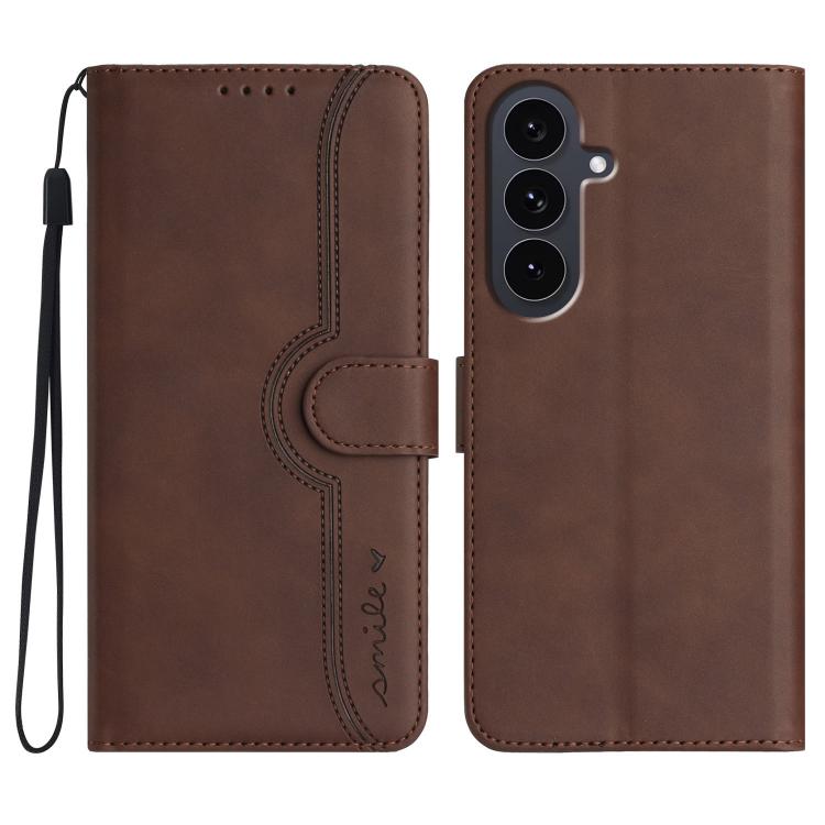 Funda de piel con diseño de corazón para Samsung Galaxy S25 FE 5G (marrón)