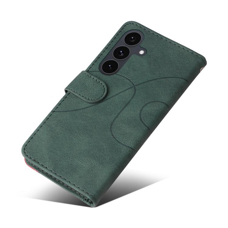 Funda de cuero con tapa y dos colores para Samsung Galaxy S25 FE 5G (verde)