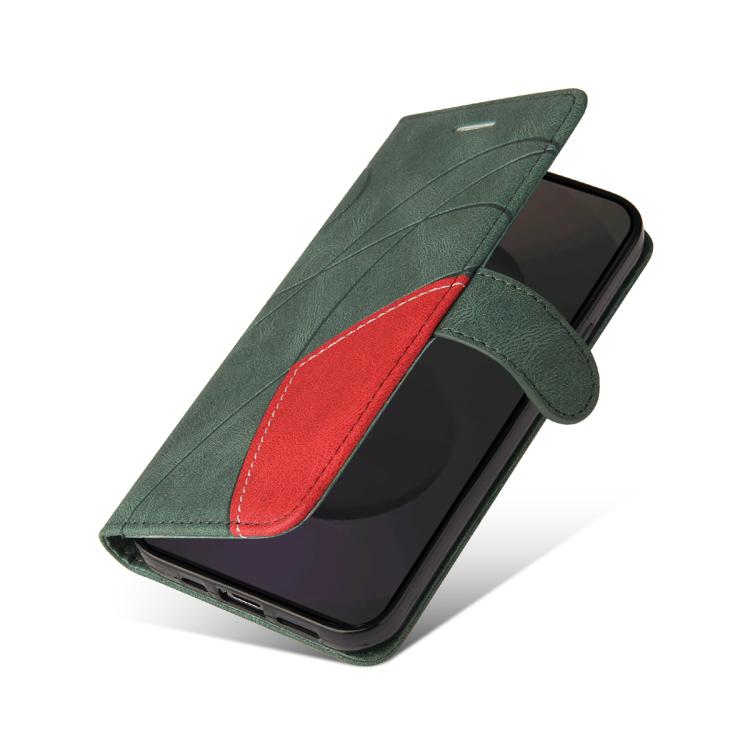 Funda de cuero con tapa y dos colores para Samsung Galaxy S25 FE 5G (verde)