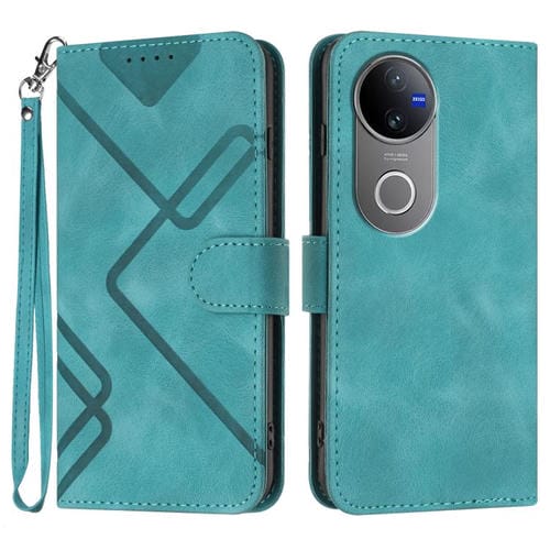 Funda de Piel con Diseño de Líneas para Vivo V50 (Azul Claro)